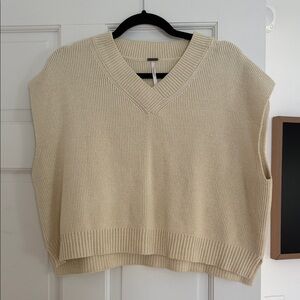 Free People Cream V-Neck Knit Sweater Vest